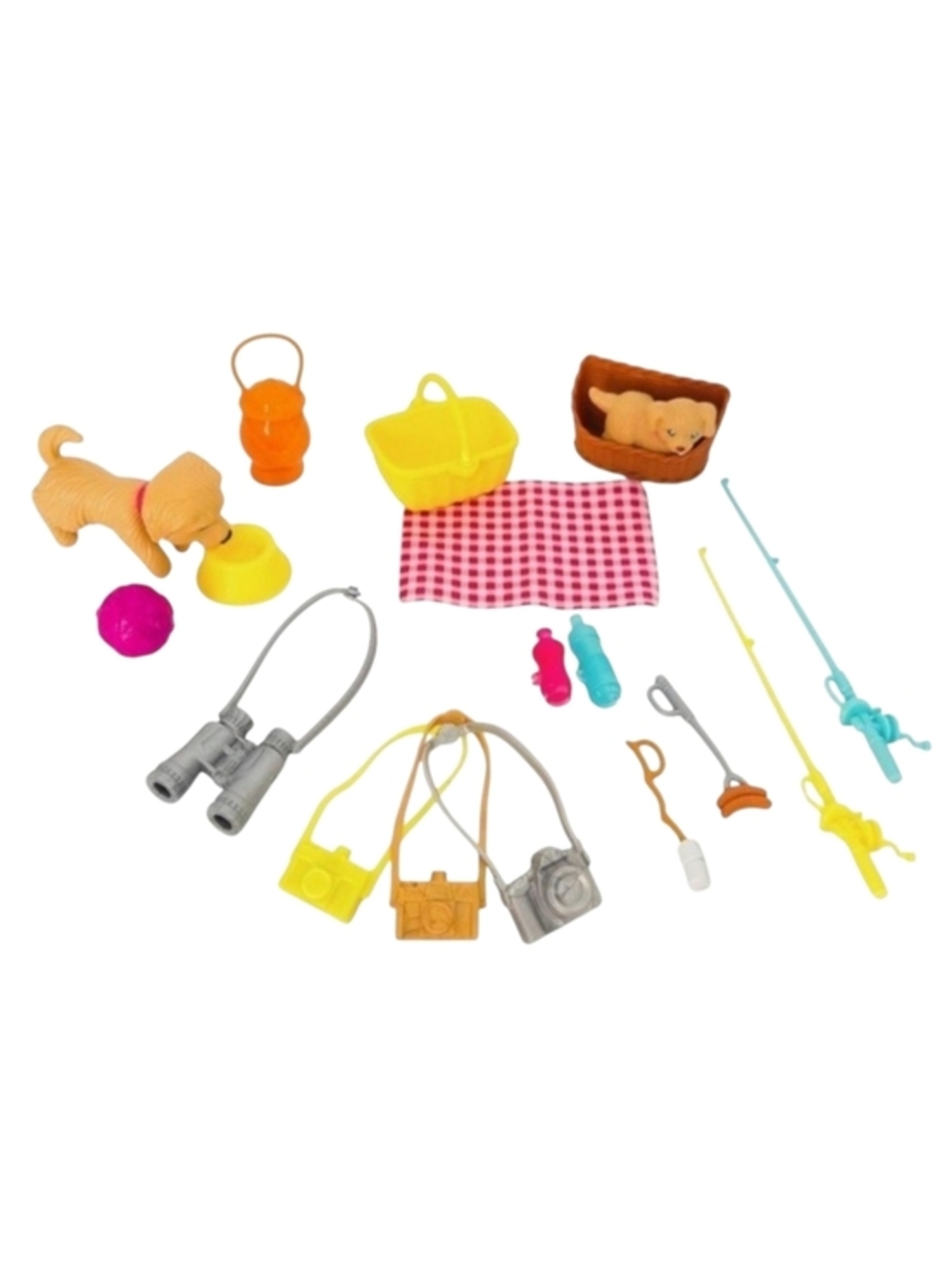 Barbie Puppy Picnic Camping Fun Doll Accessories Set- Bobble Head Dog,‎ Fishing